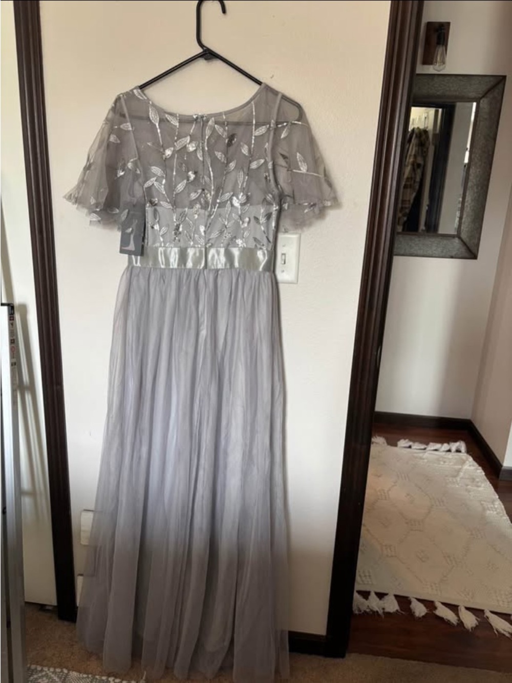 Ever Pretty Silver Sequin Embroidered Tulle Dress